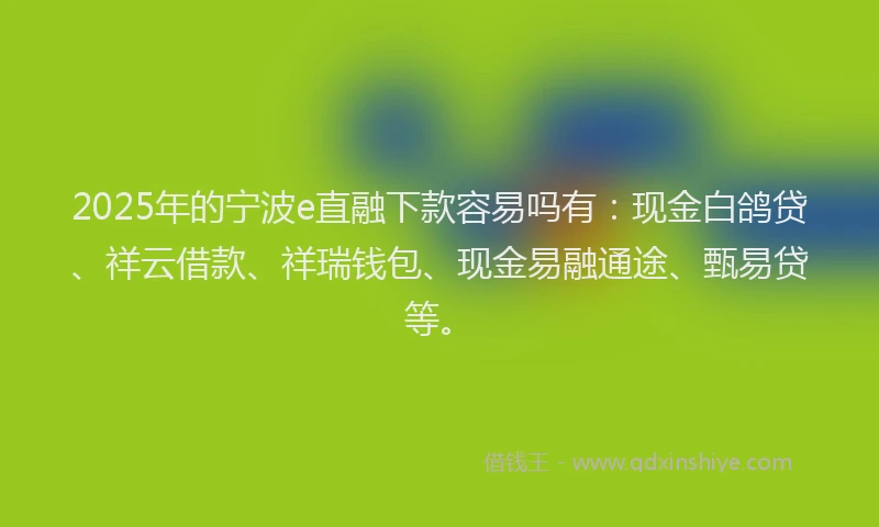 2025年的宁波e直融下款容易吗有:现金白鸽贷、祥云借款、祥瑞钱包、现金易融通途、甄易贷等。