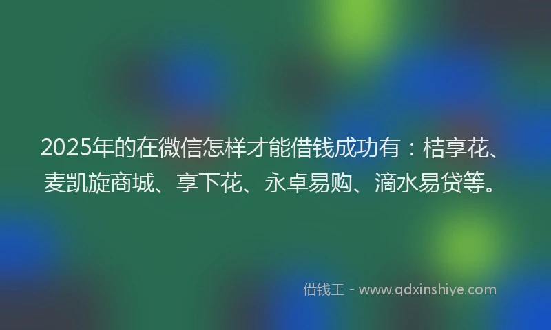 2025年的在微信怎样才能借钱成功有：桔享花、麦凯旋商城、享下花、永卓易购、滴水易贷等。