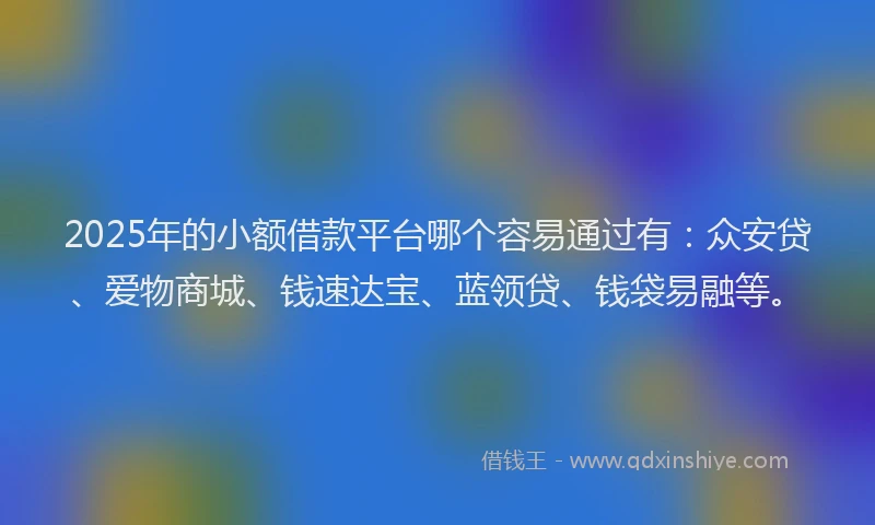 2025年的小额借款平台哪个容易通过有：众安贷、爱物商城、钱速达宝、蓝领贷、钱袋易融等。