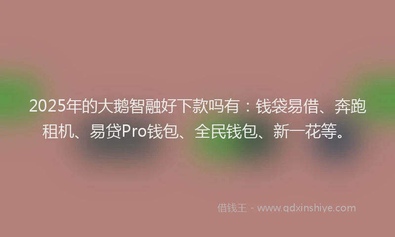 2025年的大鹅智融好下款吗有：钱袋易借、奔跑租机、易贷Pro钱包、全民钱包、新一花等。