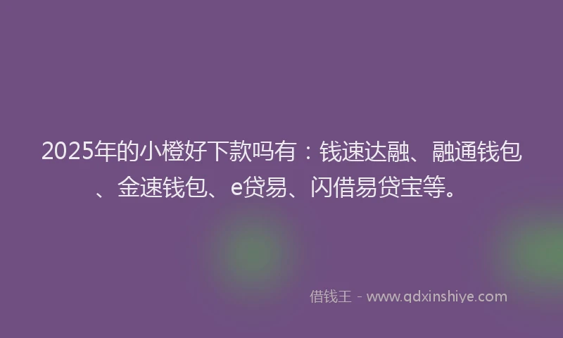 2025年的小橙好下款吗有：钱速达融、融通钱包、金速钱包、e贷易、闪借易贷宝等。