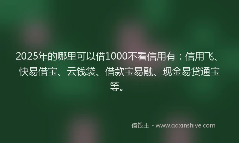2025年的哪里可以借1000不看信用有：信用飞、快易借宝、云钱袋、借款宝易融、现金易贷通宝等。