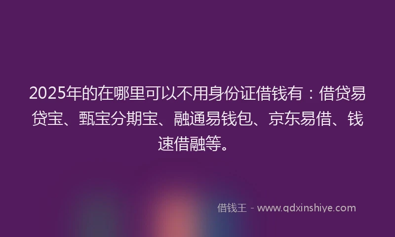 2025年的在哪里可以不用身份证借钱有：借贷易贷宝、甄宝分期宝、融通易钱包、京东易借、钱速借融等。