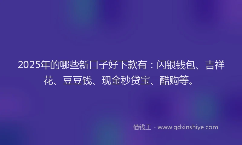 2025年的哪些新口子好下款有：闪银钱包、吉祥花、豆豆钱、现金秒贷宝、酷购等。