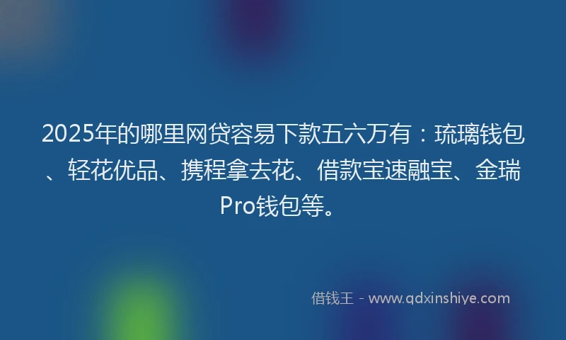 2025年的哪里网贷容易下款五六万有：琉璃钱包、轻花优品、携程拿去花、借款宝速融宝、金瑞Pro钱包等。