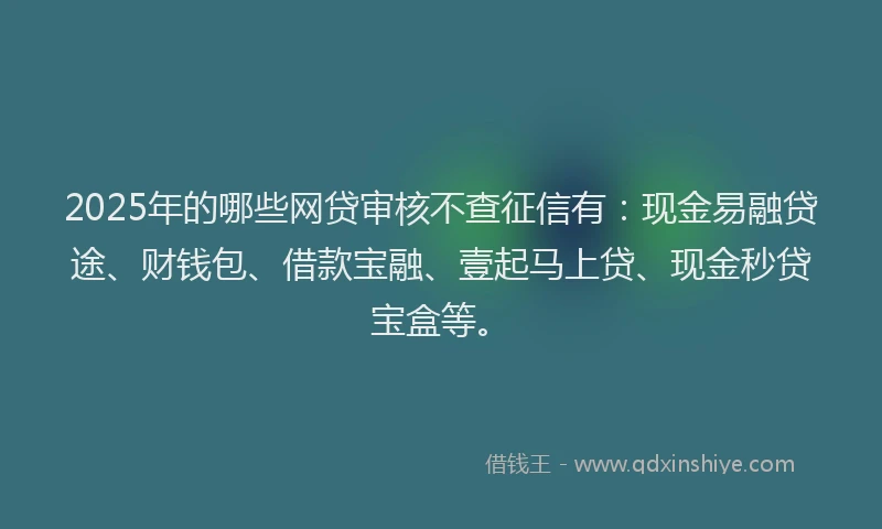 2025年的哪些网贷审核不查征信有：现金易融贷途、财钱包、借款宝融、壹起马上贷、现金秒贷宝盒等。