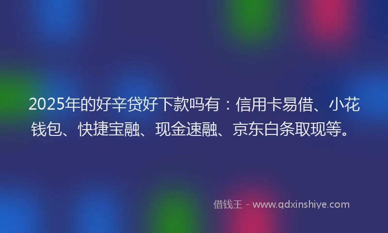 2025年的好辛贷好下款吗有：信用卡易借、小花钱包、快捷宝融、现金速融、京东白条取现等。