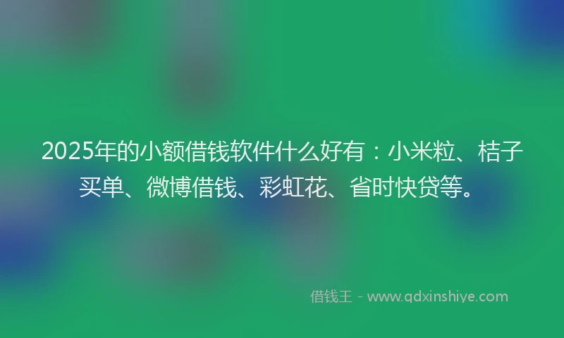 2025年的小额借钱软件什么好有:小米粒、桔子买单、微博借钱、彩虹花、省时快贷等。