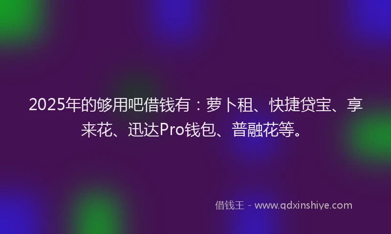2025年的够用吧借钱有：萝卜租、快捷贷宝、享来花、迅达Pro钱包、普融花等。