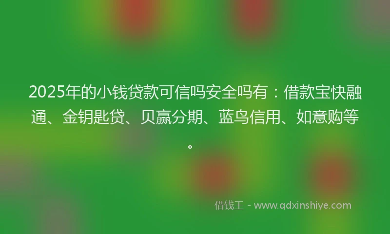 2025年的小钱贷款可信吗安全吗有：借款宝快融通、金钥匙贷、贝赢分期、蓝鸟信用、如意购等。