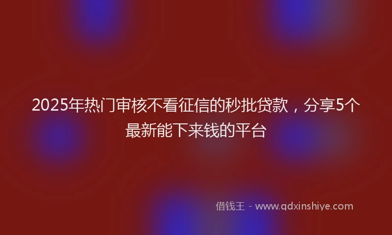 2025年热门审核不看征信的秒批贷款，分享5个最新能下来钱的平台