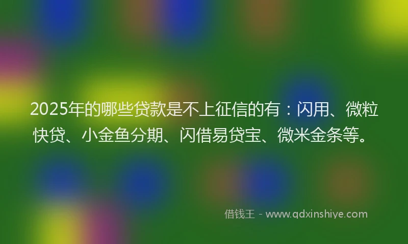 2025年的哪些贷款是不上征信的有：闪用、微粒快贷、小金鱼分期、闪借易贷宝、微米金条等。