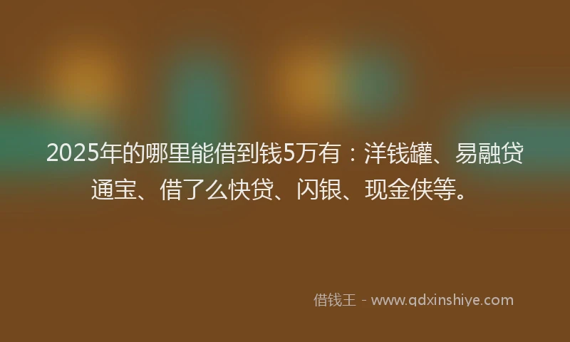 2025年的哪里能借到钱5万有：洋钱罐、易融贷通宝、借了么快贷、闪银、现金侠等。