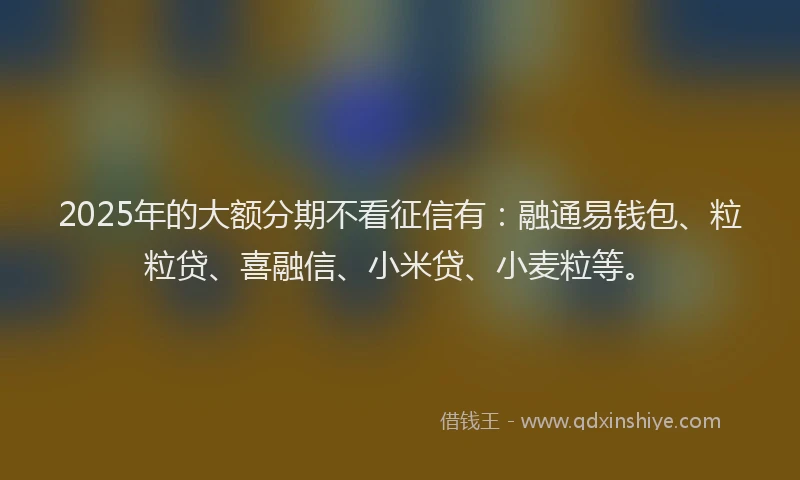 2025年的大额分期不看征信有：融通易钱包、粒粒贷、喜融信、小米贷、小麦粒等。