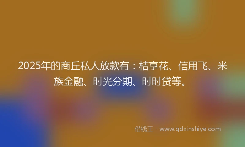 2025年的商丘私人放款有：桔享花、信用飞、米族金融、时光分期、时时贷等。