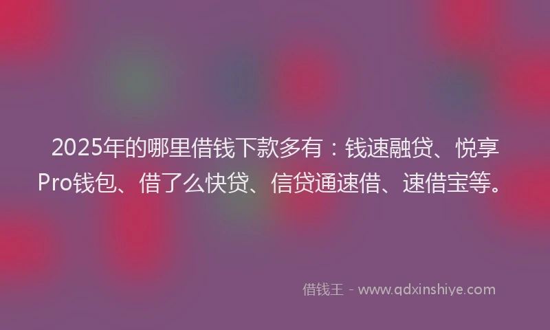 2025年的哪里借钱下款多有：钱速融贷、悦享Pro钱包、借了么快贷、信贷通速借、速借宝等。