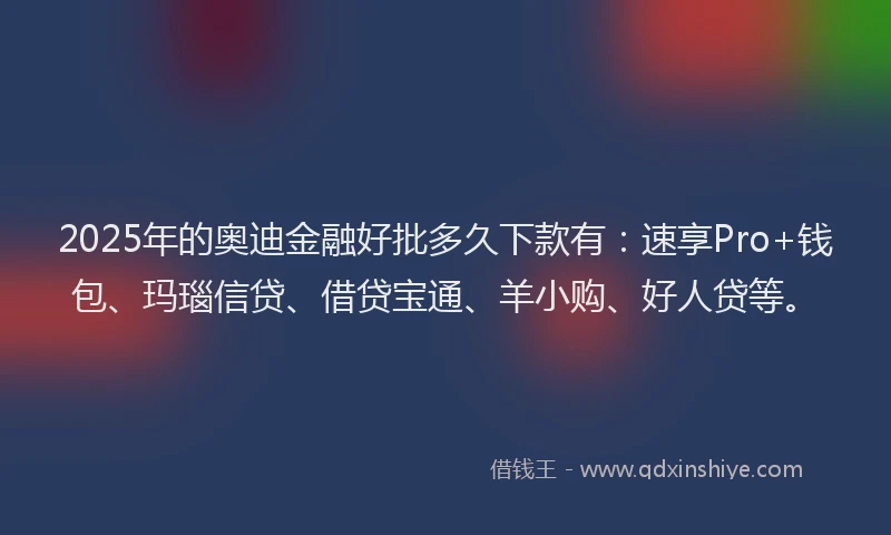 2025年的奥迪金融好批多久下款有：速享Pro+钱包、玛瑙信贷、借贷宝通、羊小购、好人贷等。