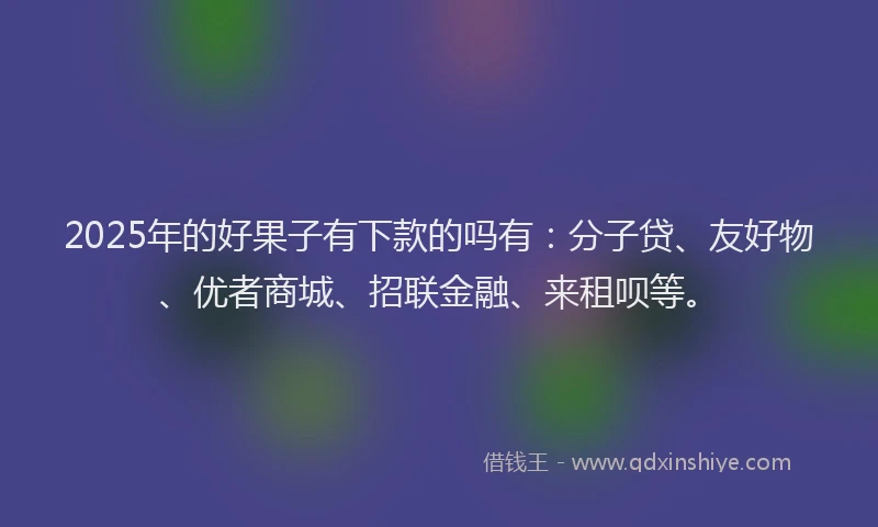 2025年的好果子有下款的吗有：分子贷、友好物、优者商城、招联金融、来租呗等。