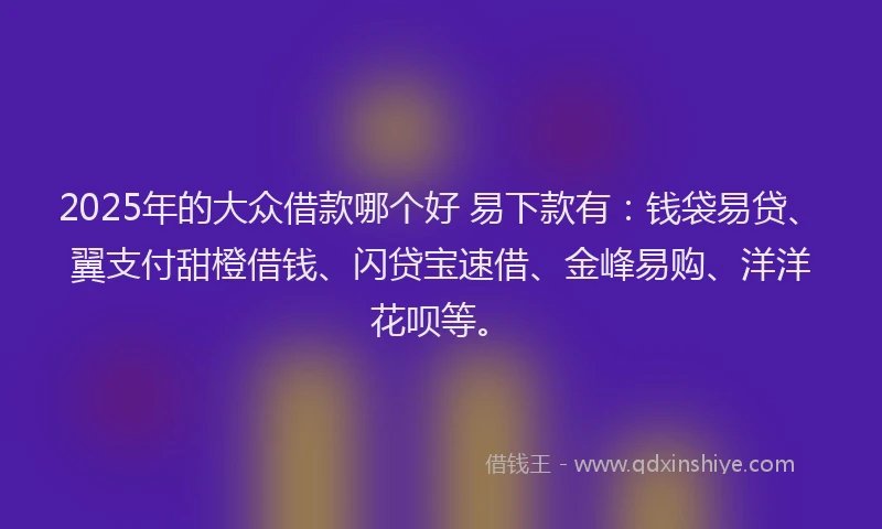 2025年的大众借款哪个好 易下款有：钱袋易贷、翼支付甜橙借钱、闪贷宝速借、金峰易购、洋洋花呗等。