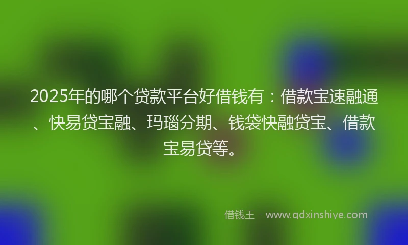 2025年的哪个贷款平台好借钱有：借款宝速融通、快易贷宝融、玛瑙分期、钱袋快融贷宝、借款宝易贷等。