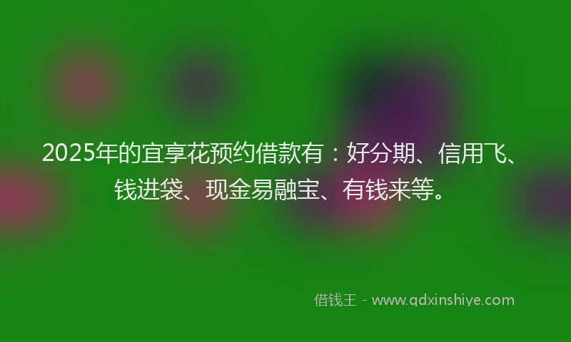 2025年的宜享花预约借款有：好分期、信用飞、钱进袋、现金易融宝、有钱来等。