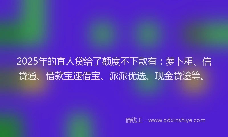 2025年的宜人贷给了额度不下款有：萝卜租、信贷通、借款宝速借宝、派派优选、现金贷途等。
