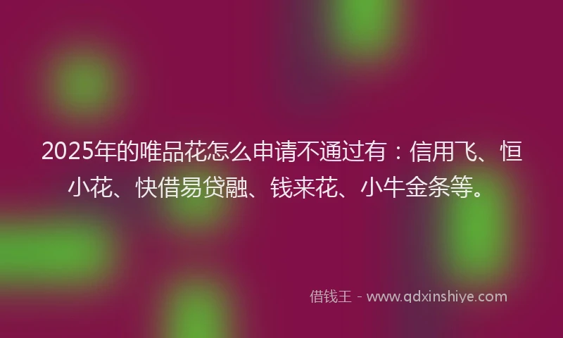 2025年的唯品花怎么申请不通过有：信用飞、恒小花、快借易贷融、钱来花、小牛金条等。