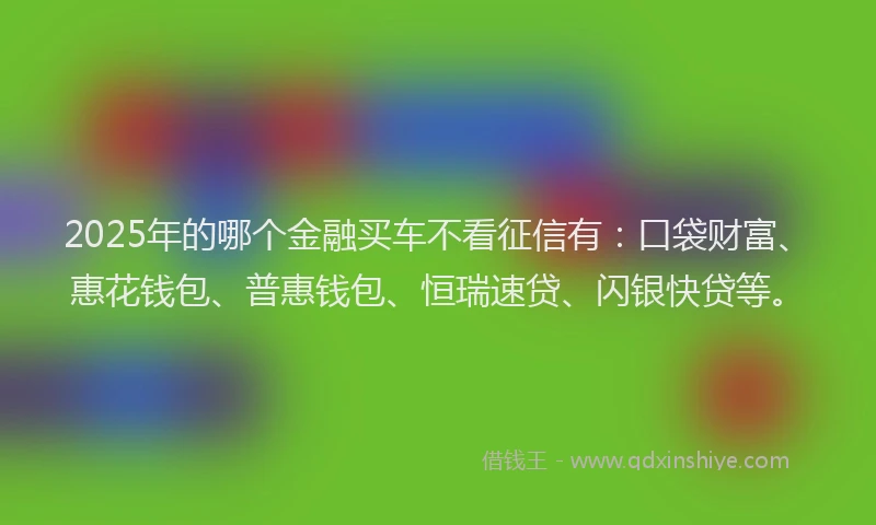 2025年的哪个金融买车不看征信有：口袋财富、惠花钱包、普惠钱包、恒瑞速贷、闪银快贷等。