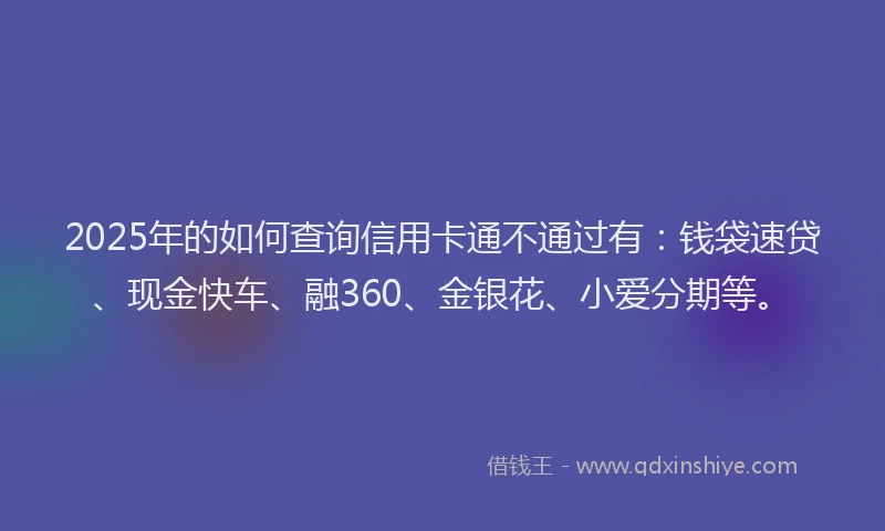2025年的如何查询信用卡通不通过有：钱袋速贷、现金快车、融360、金银花、小爱分期等。