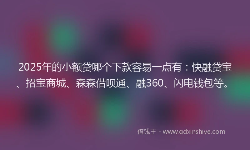2025年的小额贷哪个下款容易一点有：快融贷宝、招宝商城、森森借呗通、融360、闪电钱包等。