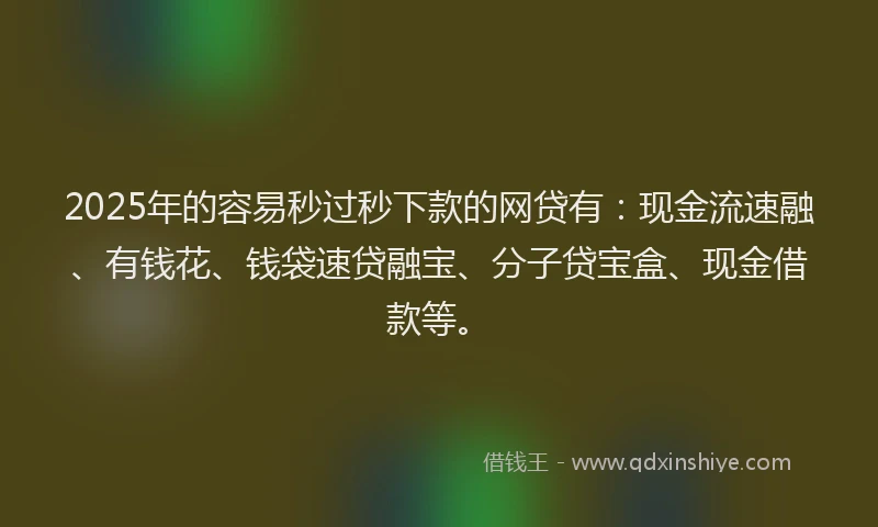 2025年的容易秒过秒下款的网贷有：现金流速融、有钱花、钱袋速贷融宝、分子贷宝盒、现金借款等。