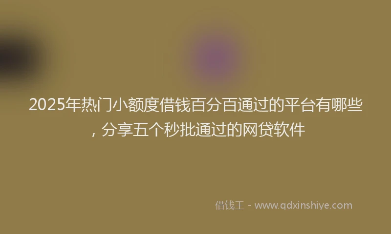 2025年热门小额度借钱百分百通过的平台有哪些，分享五个秒批通过的网贷软件