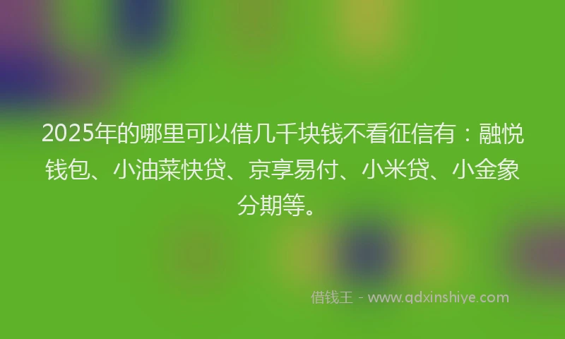 2025年的哪里可以借几千块钱不看征信有：融悦钱包、小油菜快贷、京享易付、小米贷、小金象分期等。