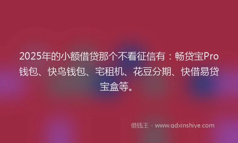 2025年的小额借贷那个不看征信有：畅贷宝Pro钱包、快鸟钱包、宅租机、花豆分期、快借易贷宝盒等。