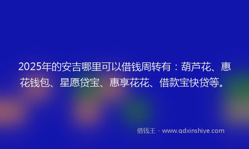 2025年的安吉哪里可以借钱周转有：葫芦花、惠花钱包、星愿贷宝、惠享花花、借款宝快贷等。