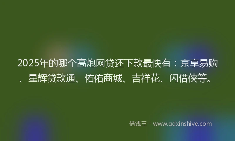 2025年的哪个高炮网贷还下款最快有：京享易购、星辉贷款通、佑佑商城、吉祥花、闪借侠等。