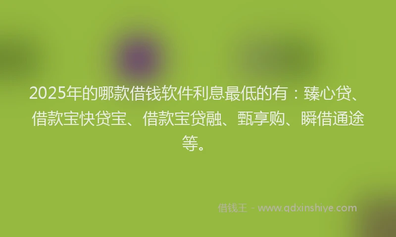 2025年的哪款借钱软件利息最低的有：臻心贷、借款宝快贷宝、借款宝贷融、甄享购、瞬借通途等。