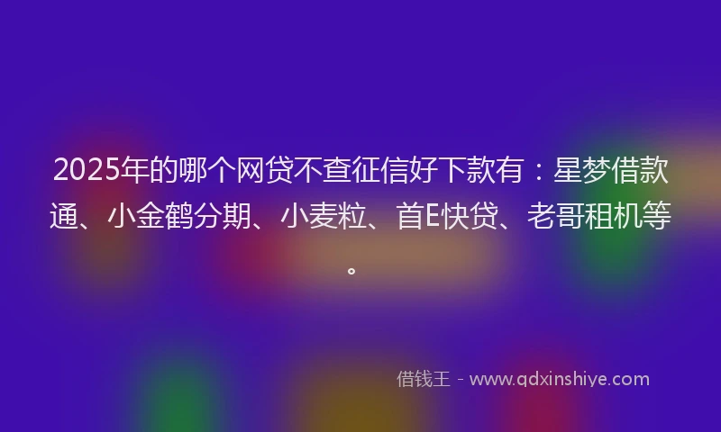 2025年的哪个网贷不查征信好下款有：星梦借款通、小金鹤分期、小麦粒、首E快贷、老哥租机等。