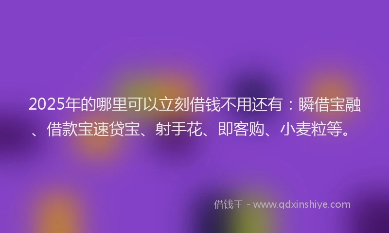 2025年的哪里可以立刻借钱不用还有：瞬借宝融、借款宝速贷宝、射手花、即客购、小麦粒等。