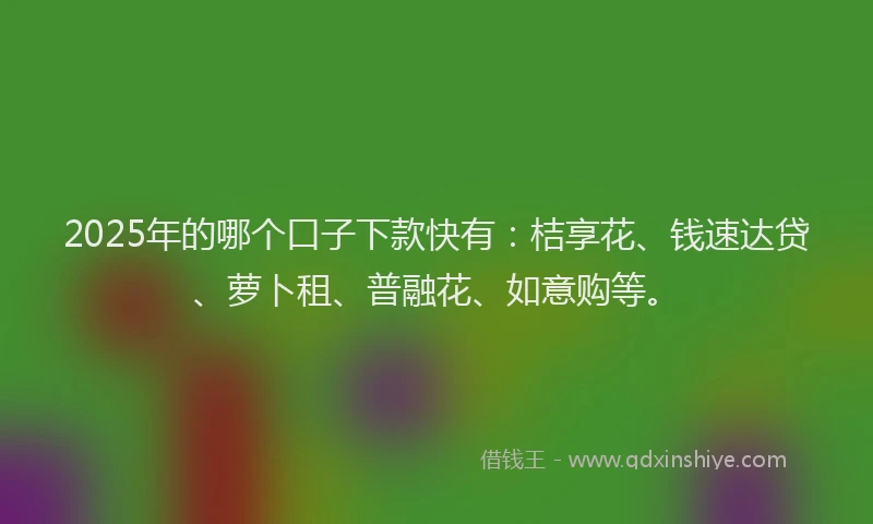 2025年的哪个口子下款快有：桔享花、钱速达贷、萝卜租、普融花、如意购等。