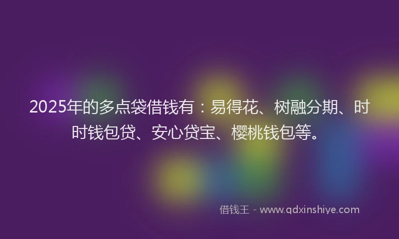 2025年的多点袋借钱有：易得花、树融分期、时时钱包贷、安心贷宝、樱桃钱包等。