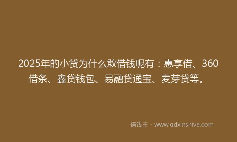 2025年的小贷为什么敢借钱呢有：惠享借、360借条、鑫贷钱包、易融贷通宝、麦芽贷等。