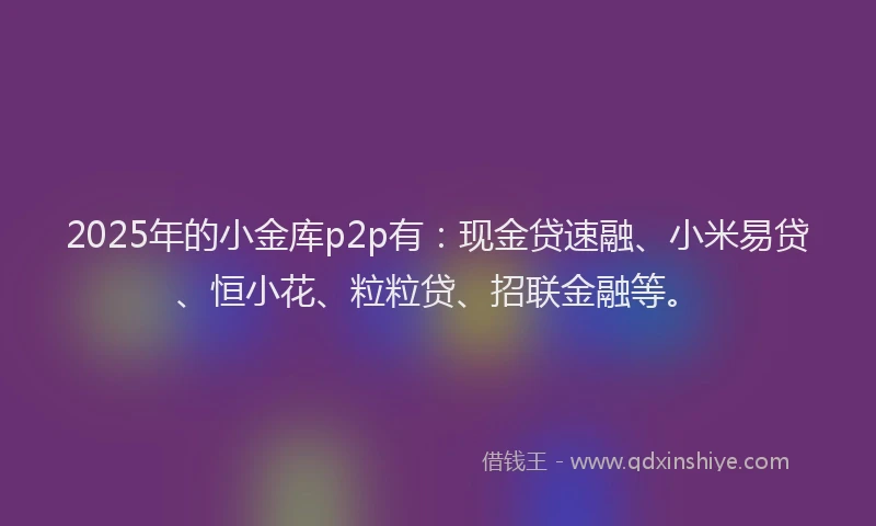 2025年的小金库p2p有：现金贷速融、小米易贷、恒小花、粒粒贷、招联金融等。