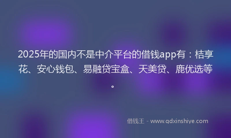 2025年的国内不是中介平台的借钱app有：桔享花、安心钱包、易融贷宝盒、天美贷、鹿优选等。