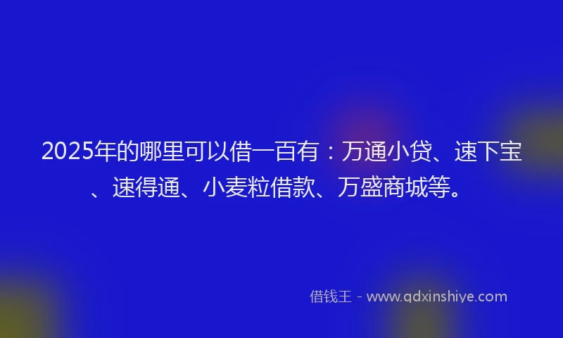 2025年的哪里可以借一百有：万通小贷、速下宝、速得通、小麦粒借款、万盛商城等。