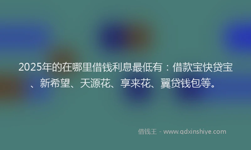 2025年的在哪里借钱利息最低有：借款宝快贷宝、新希望、天源花、享来花、翼贷钱包等。