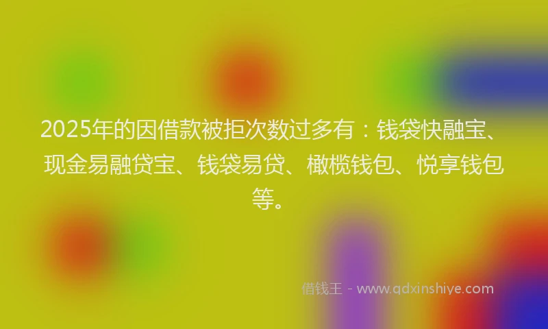 2025年的因借款被拒次数过多有：钱袋快融宝、现金易融贷宝、钱袋易贷、橄榄钱包、悦享钱包等。