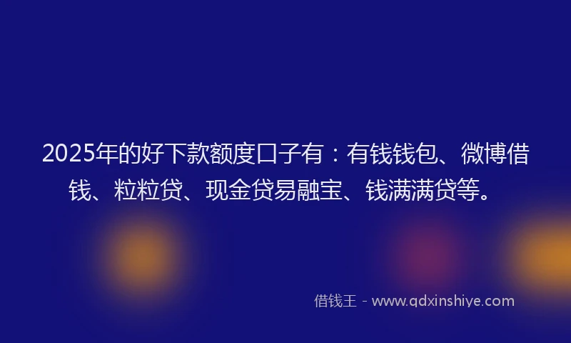 2025年的好下款额度口子有：有钱钱包、微博借钱、粒粒贷、现金贷易融宝、钱满满贷等。