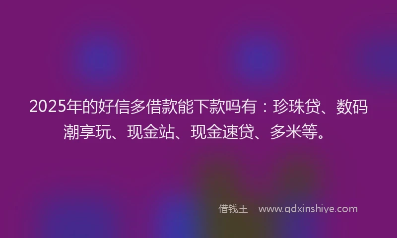 2025年的好信多借款能下款吗有：珍珠贷、数码潮享玩、现金站、现金速贷、多米等。