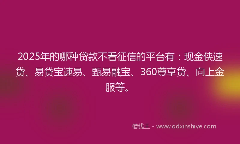 2025年的哪种贷款不看征信的平台有：现金侠速贷、易贷宝速易、甄易融宝、360尊享贷、向上金服等。